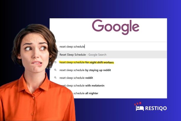 Woman searching Google for how to reset sleep schedule as a night shift worker